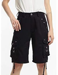 Bermudas de sarga con múltiples bolsillos para dama, de algodón, sueltas, rectas