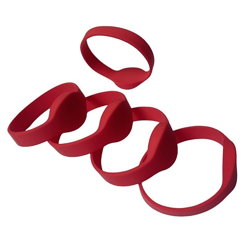 YARONGTECH rfid wristband MF1 S50 13.56MHZ Silicone Bracelet Waterproof For swimming pool (Pack of 5) (Red)