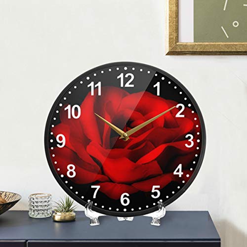 ALAZA Red Rose Flower Black Wall Clock Battery Operated Silent Non