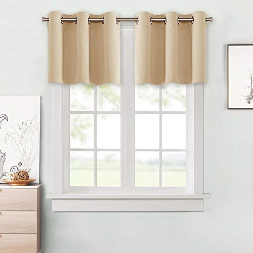 NICETOWN Small Window Room Darkening Valances - Functional Thermal Insulated Window Treatment Curtains/Drapes (Biscotti Beige, 2 Panels, 42W by 18L + 1.2 Inches Header)