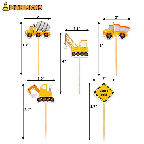 Construction Theme Cupcake Toppers Construction Signs Trucks Trators Excavators Cake Decorations Construction Zone Party Baby Shower Baby Sprinkle Kids Birthday Party Favors Pre-assembled (36 Pack) - Thumbnail 3