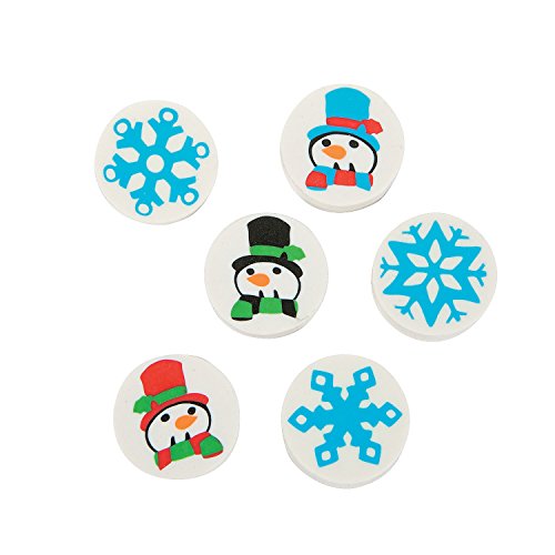 5 Dozen (60 Pcs.) - Mini Snowman & Snowflake Erasers - Basic School Supplies & Erasers