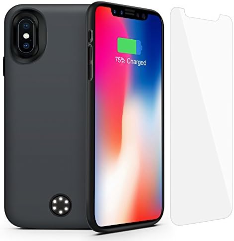 iPhone X Battery Case, Kattiettery 5000mAh Rechargeable Charger Case Portable Charging Case for iPhone X /10 (5.8 inch) Extended Case Battery/Provide Tempered Glass Screen Protectors-Grey