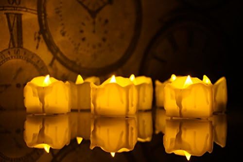 Exquisite LED Amber Yellow Battery Tea Lights in Bulk, Flameless No Flickering Battery Operated Tealights, Unscented Fake Candles with Timer (6 hours on) for Christmas, Wedding and Home Decoration
