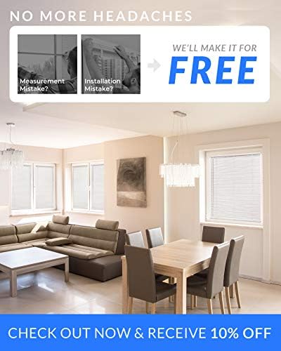 Cordless Vinyl Mini Blinds - 1-Inch Horizontal Slat, White - 34" W x 72" H