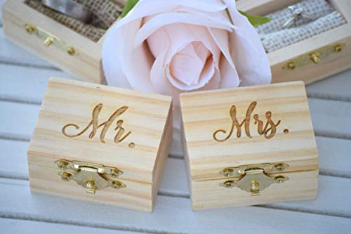 Mr and Mrs Ring Box Pillow Set Engraved Wedding Ring Box Wooden Ring Box Wedding Gift Ring Bearer Box Wooden Box Bridal Shower Gift - Thumbnail 2