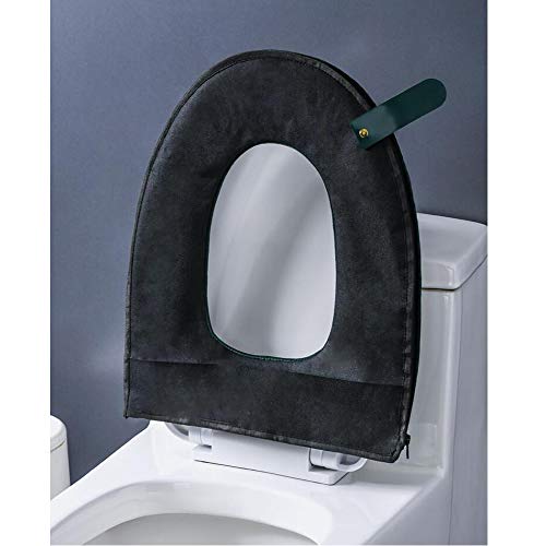 TuuTyss Soft Warm Comfortable Zipped Velvet Plush Cloth Toilet Seat Covers Pad with Toilet Seat Lifter,Grey - Thumbnail 4