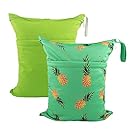 ALVABABY 2pcs Travel Wet and Dry Cloth Diaper Bags Waterproof Reusable with Two Zippered Pockets L0174