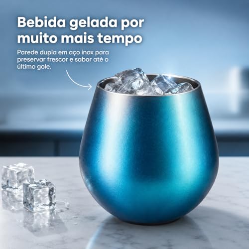 Taça Térmica Inox 2 em 1 Vinho Gin Drinks Cerveja 414ml Copo Térmico Haste Removível Aço Inoxidável Conserva Bebidas Geladas Isolamento Térmico Parede Dupla Cocktail Coquetel (PRETA)