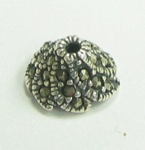 2 pcs .925 Sterling Silver Marcasite Flower Bead Cap 10.4mm X 5.5mm/Findings/Antiqued
