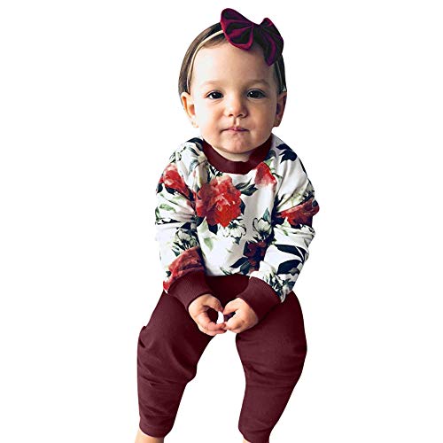 GoodLock Clearance!! Baby Girls Clothes Set Infant Long Sleeve Floral Print Tops+Pants+Headband Outfit 3Pcs