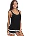 GYS Women's Pajamas Set - Viscose Made from Bamboo, Tank Top and Shorts Set Pjs Summer Sleepwear with Lace Trim, Black, Medium