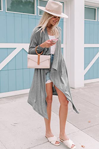 PRETTYGARDEN WOMEN’S SPRING 2023 OPEN FRONT CARDIGAN CASUAL LONG SLEEVE LIGHTWEIGHT COATS FASHION FLOWY TOPS BLOUSE (LIGHT GREY,SMALL)