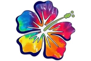 MAKTEM Hibiscus Rainbow Tropical Flower Stickers Decal for Car, Hawaiian Flower Holographic Vinyl Decal for Car, Window, Bumper, 6 x 6 in (Rainbow)