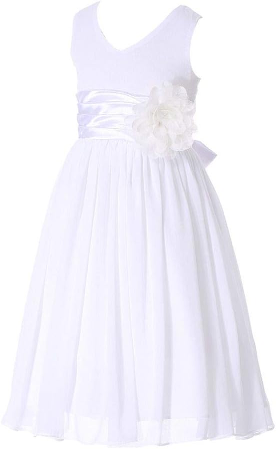 Bow DreamJunior Bridesmaids V-Neckline Chiffon Flower Girl Dress