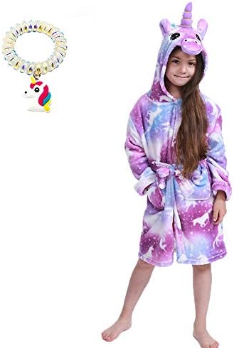 UsHigh Kids Unicorn Robe Girls Soft Plush Bathrobe Novelty Hooded Nightgown Gift