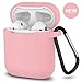 SATLITOG Case Cover with Secure Lock Keychain, Protective Silicone Cover Compatible with Apple AirPods 2nd & 1st Charging Case - Pink