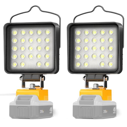 LANKA 2 Stück schnurlose LED-Arbeitsleuchte für Dewalt 20 V Max Akku, 90 W 9600 lm Akku-Licht für Dewalt 20 V Werkzeuge, tragbare Outdoor-Flutbeleucht