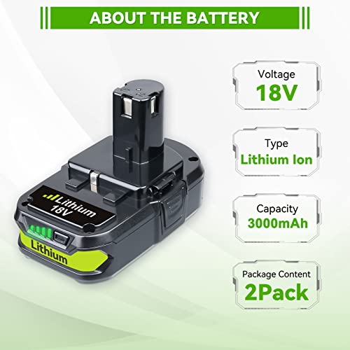 VINIDA 3000mAh P190 18 Volt Battery Replacement for Ryobi 18V Battery