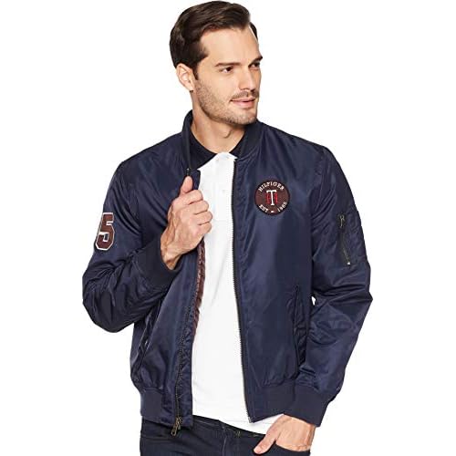 tommy hilfiger men's retro varsity letterman's bomber jacket