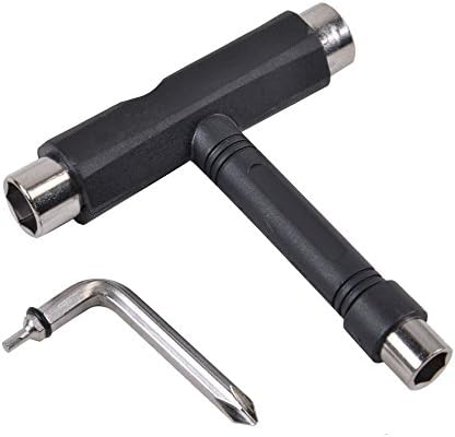 Kangna All-In-One Skate Tools T-Tool - Multi-function Portable Skateboard T Tool Accessory with T-type Allen Key and L-type Phillips Head Wrench Screwdriver for Sockets for wheels, trucks, and hardwar