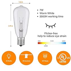 25ft Outdoor String Lights, Patio Hanging Lights
