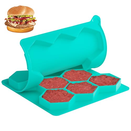 HAUSHOF Patty Storage Container - 8 in 1 Hamburger Patty Maker, Safe Silicone Burger Press & Freezer Container Mold, Non-Stick Meat Beef Veggie Hamburger Mold Clean with Dishwasher (Seafoam Green)
