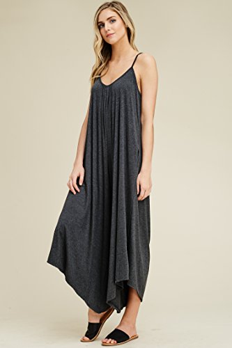 Annabelle Women's Plus Size Spaghetti Strap Deep V-Neck Loose Wide Leg Maxi Jumpsuit with Pockets Mid Grey XXX-Large J8030P