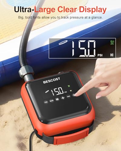 BESCOST 20PSI Paddle Board Electric Pump, 12V Dual Stage SUP Pump & Deflator, 300L/min Auto-Off for Inflatable Kayaks, Boats, Tents and Stand Up Paddle Boards