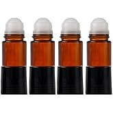 4 Pack 30ml/1 oz Amber Glass Roller Bottles Deodorant Roll On Bottles Travel Refillable DIY Deodorant Containers With Plastic Roller Ball For Fragrance Essential Oil Perfume