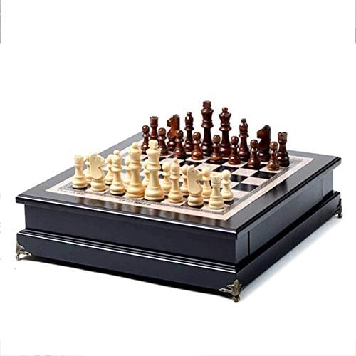 Chess Set 16インチの高級無垢材ウィンドウチェス 大人のゲームトーナメントチェスセットに適しています 木製 非磁性 ブラックバックギャモン 高級無垢材 上品