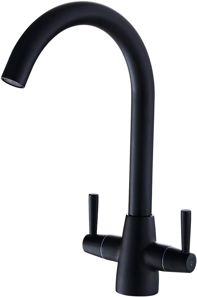 Heable Matte Black Kitchen Mixer Tap Dual Lever Swivel Spout UK Fittings