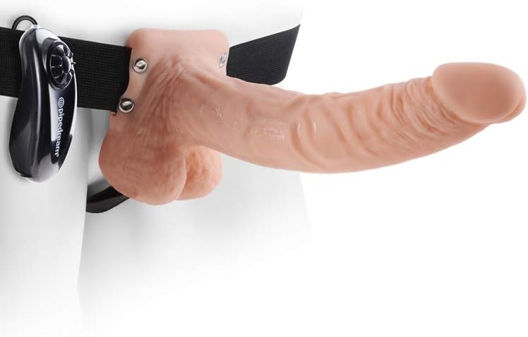 Pipedream Fetish Fantasy Vibrating Hollow Strap-On with Balls, 9-Inch, Skin