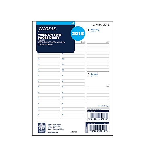 [B.o.o.k] Filofax A5 Organisers Week to View Appointments Diary Refill Pages 2018<br />P.D.F