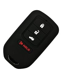 Alegender - Funda protectora de caucho, 4 botones, soporte para llavero (no incluido), para entrada remota inteligente sin llaves, para Honda Civic EX Accord CR-V CR-Z Pilot., Negro Rojo