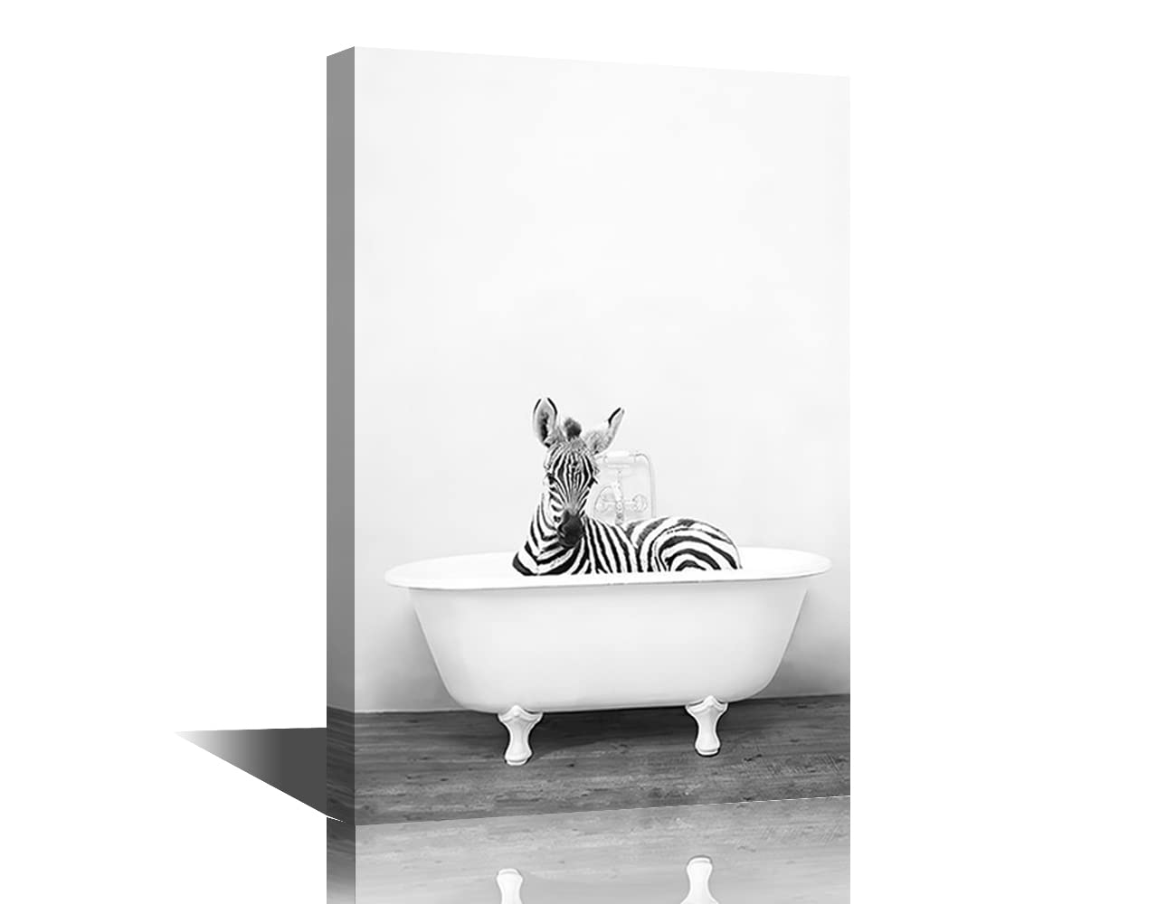 Zebra Wall Art for Kids Room Bathroom Cute Zebra Animal in a Tub Painting Black and White Funny Canvas Artwork Framed Creative Picture Modern Home Bedroom Office Living Room Decor, Framed(16x24in)