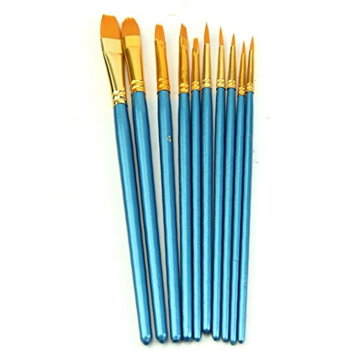 KingWo 10Pcs Artists Paint Brush Set Acrylic Watercolor Round Pointed Tip Nylon Hair
