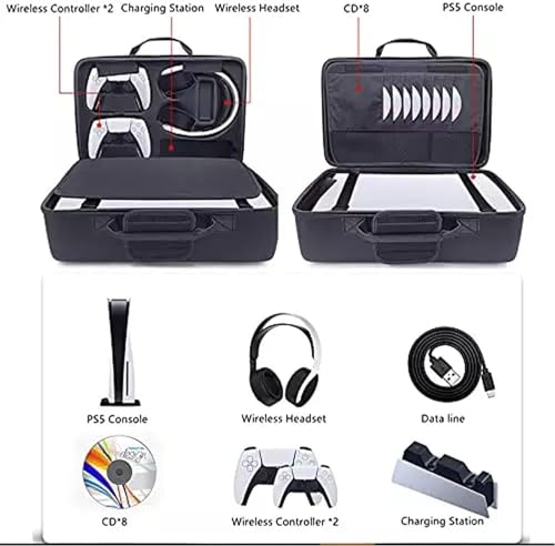 Cenxi Storage Bag For Ps5-Shockproof Hard Shell Bag- Luxury Waterproof Shoulder Playstation 5,Console & Accessories Organizer (Black)