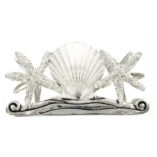 Pewter Starfish Scallop Seashell Napkin Envelope Holder Beachfront Decor
