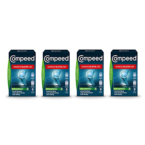 Compeed Advanced Blister Care Hydrocolloid Bandage Cushions Count Sports  Mixed (4 Packs), Heel Blister Patches, Blister on Foot, Blister Prevention 