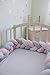 Infant Soft Pad Braided Crib Bumper Knot Pillow Cushion Cradle Decor for Baby Girl and Boy (White-Rose-Grey, 79