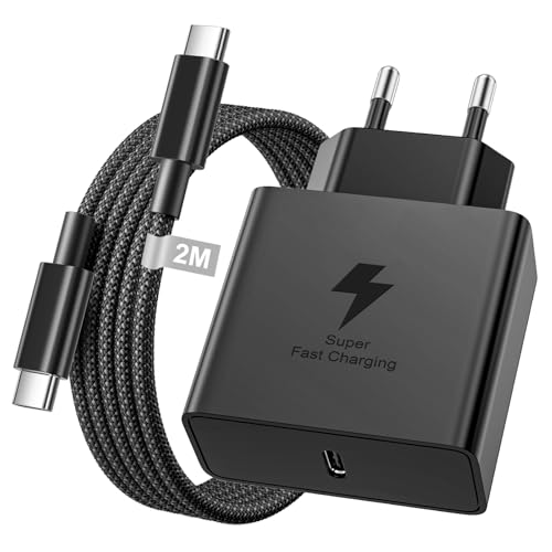 45W USB C Charger Samsung Fast Charge and 2M Cable for Samsung Galaxy S26 S26 S24 A73 A56 A55 A54 A26, USB C Plug Mains Type C Adapter