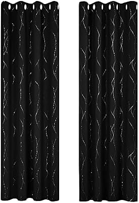 Set di 2 tende per occhielli, per Halloween, 140 x 245 cm, per camera da letto, oscuranti, isolanti termici, anti freddi, con occhielli, stampate, linee e punti, colore: argento