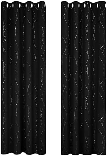 Set di 2 tende per occhielli, per Halloween, 140 x 245 cm, per camera da letto, oscuranti, isolanti termici, anti freddi, con occhielli, stampate, linee e punti, colore: argento