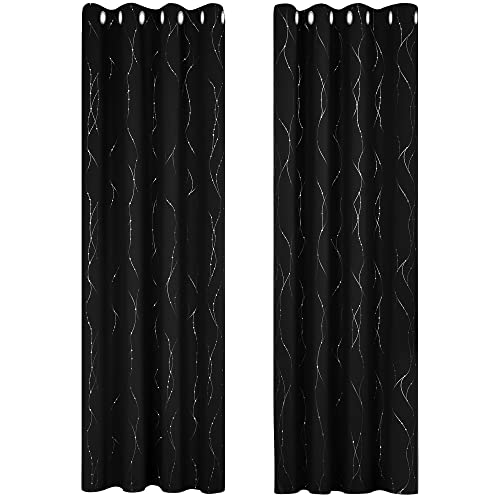 Set di 2 tende per occhielli, per Halloween, 140 x 245 cm, per camera da letto, oscuranti, isolanti termici, anti freddi, con occhielli, stampate, linee e punti, colore: argento