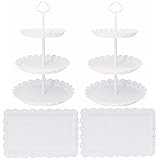 Set of 4 Dessert Stand Set, 3 Tiers White Plastic