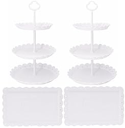 Set of 4 Dessert Stand Set, 3 Tiers White Plastic