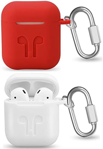 AirPods Case, EYEKOP [2 Pack] AirPods Protective Cover Skin with Lockable Carabiner (Red+White)