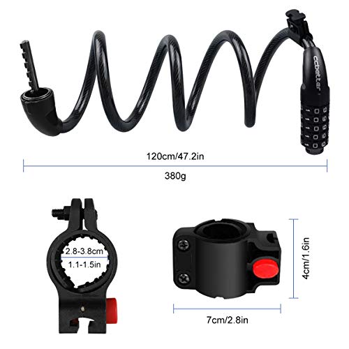 Fahrradschloss, hohe Sicherheit 5-stellige Kabelschloss Kombination Coiling Fahrradschloss mit Halterung, 1.2m x 12mm Kettenschlösser Beste für alle Fahrrad, Motorrad, Tor, Zaun – Bild 3