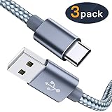 USB Type C Cable OULUOQI USB C Cable 3 Pack(6ft) Nylon Braided Fast Charger Cord(USB 2.0) Compatible with Samsung Galaxy S10 S9 Note 9 8 S8 Plus,LG V30 V20 G6 G5,Google Pixel(Grey)